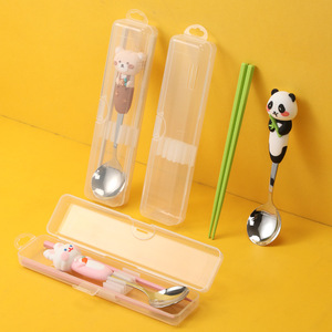 Juego de cuchara y palillos con forma de oso para niños, vajilla portátil de acero inoxidable con diseño de dibujos animados para niños y estudiantes - Product Image 4