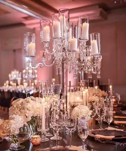 Wedding Decoration Luxury Glass Hurricane 9 Arms Crystal Wedding Centrepiece Candelabra