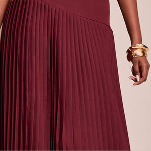 Robe maxi plissée asymétrique élégante en patchwork de luxe à la vente chaude, robes de soirée en satin personnalisées - Product Image 4