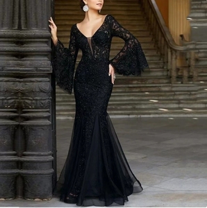 chinese dress ladies Black Lace Cut Out Detail Long Sleeve Mini Dress