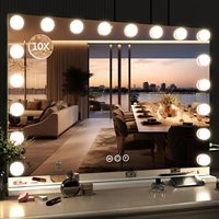 Miroir de maquillage sur pied avec écran tactile carré 80x60, 18 ampoules LED, grossissement, cadre en métal, 3 couleurs d'éclairage