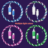 Câble de charge USB lumineux à LED 1M en PVC souple 15W Chargeur rapide en cuivre pur pour téléphone et écouteurs
