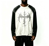 T-shirts surdimensionnés en coton personnalisés haut de gamme pour usine de confection, 200 g/m², légers, effet vieilli et usé, manches longues personnalisées