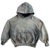 Sweat-shirts à capuche pour hommes en coton biologique tricoté épais, vintage, délavé à l'acide, grande taille, avec broderie de patchs et effet vieilli