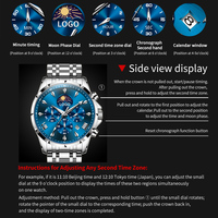 OEM ODM 3653 Montre à quartz en acier inoxydable étanche avec phases de lune lumineuses, styles les plus vendus, logo personnalisé de luxe