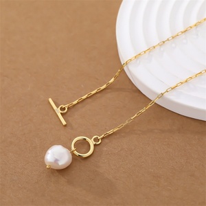 สร้อยคอแฟชั่นเรียบง่าย สแตนเลสสตีล ประดับมุกธรรมชาติ - Product Image 3