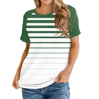 Nouveauté 2024 T-shirt femme style européen décontracté polyvalent à blocs de couleurs à manches courtes col rond manches raglan Non spécifié