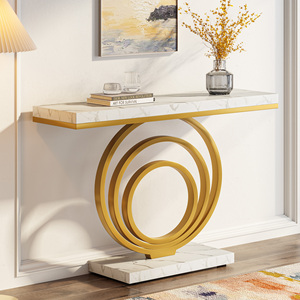 Table console de <span class=keywords><strong>couloir</strong></span> en faux marbre <span class=keywords><strong>blanc</strong></span>, style moderne minimaliste et contemporain de luxe, avec cadre géométrique, meuble d'appoint pour salon - Product Image 1
