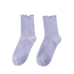 Chaussettes pour femmes, chaussettes pour femmes mignonnes à double aiguille de couleur unie à volants avec bords volantés chaussettes douces - Product Image 5