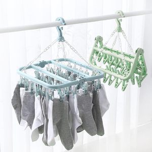 32 <b>Clips</b> Folding Multi-Functional Eco-Friendly Clothes Hanger Drying Rack for Children Adults Windproof Socks Bag Spice - Product Image 6