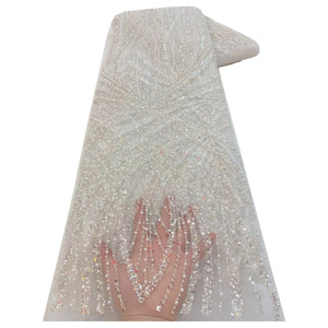 ผ้าลูกไม้ปักเลื่อมสีน้ำตาลเข้ม ผ้าลูกไม้ฝรั่งเศสประดับพู่และลูกปัด ผ้าทูลล์คริสตัลแบบแอฟริกัน <span class=keywords><strong>Aso</strong></span> Ebi สำหรับชุดงานแต่งงานและงานปาร์ตี้ - Product Image 5