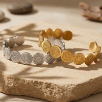 Brazalete de Acero Inoxidable en Forma de C, Ajustable, con Patrón Geométrico Redondo, Joyería de Moda para Mujer, Venta al Por Mayor