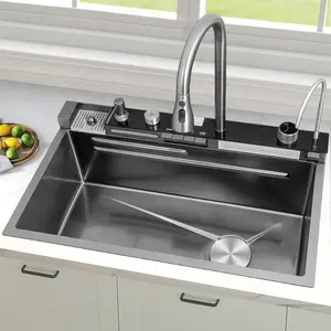 Ciotola 304 rettangolare undermount in acciaio inox grembiule fattoria fatto a mano intelligente cascata multi-funzione lavello da cucina