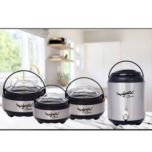 Juego de Cazuelas Aisladas de Acero Inoxidable Gris con Dispensador de Bebidas Calientes – Juego de Servicio para Mantener Alimentos Calientes - Product Image 1