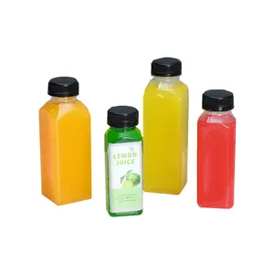 Bouteille de jus en plastique transparent de 350ml 500ml 1000ml avec base carrée ou cylindrique