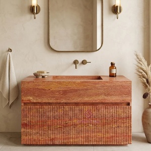 Custom Size Commercial Red Travertine Bathroom <strong>Vanity</strong> Sink Durable Stone <strong>Vanity</strong> <strong>Unit</strong> for Hotel Resort Projects - Product Image 1