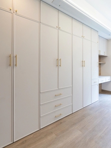 ตู้เสื้อผ้าไม้จริงทันสมัย ความจุขนาดใหญ่ ดีไซน์เป็นมิตรกับสิ่งแวดล้อม สำหรับเก็บเสื้อผ้าในห้องนอน บานประตูแบบแผ่น ชั้นวางของหลายชั้น - Product Image 3