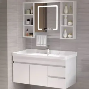 Proveedor de tocador de baño de lujo Conjunto de tocadores de baño de gabinete de membrana de PVC de diseñador moderno