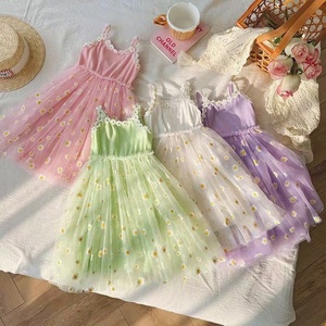 Vestito da spiaggia estivo da <span class=keywords><strong>bambina</strong></span> con fiori di crisantemo, in rete, casual, a pois, nuovo stile, con spalline e balze, modello <span class=keywords><strong>principessa</strong></span> - Product Image 1