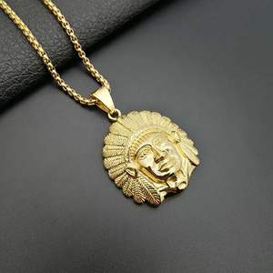 Vintage Indian Tride Chief Indians anziani collana con ciondolo in acciaio inossidabile placcato oro 18 carati per uomo - Product Image 6