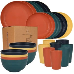 Ensemble de 16 pièces de vaisselle incassable en paille de blé pour la maison, comprenant des bols, des assiettes <span class=keywords><strong>et</strong></span> des tasses, produit phare - Product Image 3