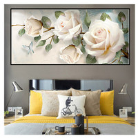 Peinture Diamant Imprimée en Gros DIY Fleur de Pivoine Blanche Décoration Maison 5D 90x45 Style Américain