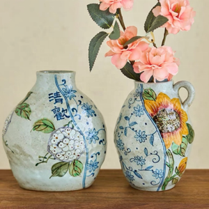 Azul y blanco color bajo vidriado de gama alta pintado a mano <span class=keywords><strong>Iris</strong></span> flor girasol Hortensia flor retro cerámica jarrón hecho a mano - Product Image 4