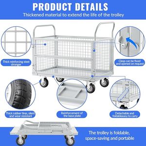 <strong>Platform</strong> Truck Cart with Cage Heavy Duty Flatbed Cart <strong>Collapsable</strong> Roll Container with Lockable Wheel Multi-Functional Push Cart - Product Image 4
