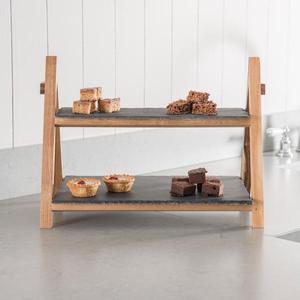 2 Tier Slate Wood Cake Stand for Wedding Foldable Food Rack for Afternoon Tea and Party - Product Image 3