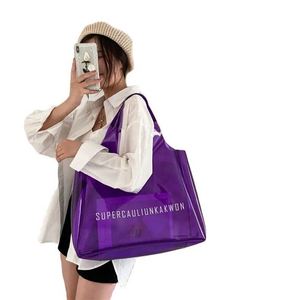 Wholesale Solid Color Handled Waterproof Custom Print Logo <b>Large</b> Transparent PVC Shopping Clear Tote <b>Bags</b> - Product Image 2
