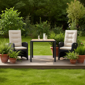 <b>Adjustable</b> <b>Footrest</b> Bistro Set Black PE Rattan Garden Furniture 2 Seater Outdoor Contemporary Style - Product Image 2