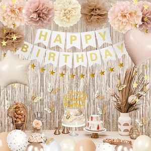 Kits de Décorations Joyeux <span class=keywords><strong>Anniversaire</strong></span> Or <span class=keywords><strong>Beige</strong></span> Automne Bohème avec Ballons en Aluminium et Bannière d'<span class=keywords><strong>Anniversaire</strong></span> - Product Image 5