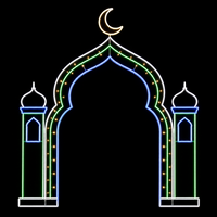 Metallrahmen Moschee-Bogen Weiß Grün Blau Umriss Mond Minarett Ramadan Fotorahmen Motiv Licht für Outdoor Festival Dekoration IP65