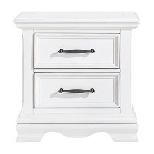 White 2-Drawer Nightstand Durable Wood Black Handles Classic <b>Bedside</b> Table Bedroom Furniture - Product Image 2