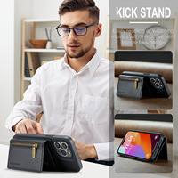 Étui de téléphone en cuir PU Leyi avec recharge sans fil, portefeuille rabattable, blocage RFID, porte-cartes, porte-monnaie pour iPhone 15 Pro Max