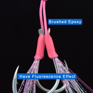 Anzuelo de pesca Jigging de doble asistencia, 2 #1 #-5/0, línea de PE de plumas, anzuelo doble para jigging, anzuelos de asistencia para pesca, Rosa - Product Image 4