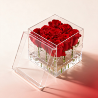 Roses rouges préservées avec tige, rose éternelle dans une boîte en acrylique transparente, cadeau de la Saint-Valentin pour petite amie, décoration de table à la maison, vente en gros