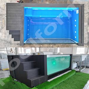Piscine hors sol en fibre de verre de luxe avec mur en verre acrylique, jardin sur le toit de la maison, bois - Product Image 2