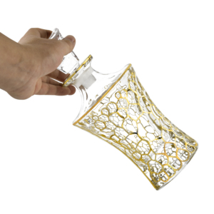 <span class=keywords><strong>Carafe</strong></span> à <span class=keywords><strong>whisky</strong></span> N38 en verre <span class=keywords><strong>cristal</strong></span> craquelé, faite à la main, avec bouchon élégant et finition dorée, en forme de sablier - Product Image 4