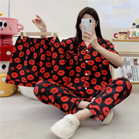 Conjunto de Pijama de Verano para Mujer, Tela de Algodón Suave, Transpirable, con Estampado de Puntos, Cuello Camisero, Pantalones Cortos de Tres Piezas, Ropa para el Hogar