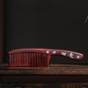 Portable Sandalwood Smooth U-Shaped Teeth Comb Handmade Mother-of-Pearl <strong>Inlaid</strong> <strong>Wooden</strong> Comb - Product Image 1