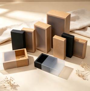 Boîte en papier kraft avec tiroir coulissant et fenêtre en PVC givré, boîtes cadeaux coulissantes pour bijoux, cosmétiques, emballage d'accessoires de petite taille - Product Image 5