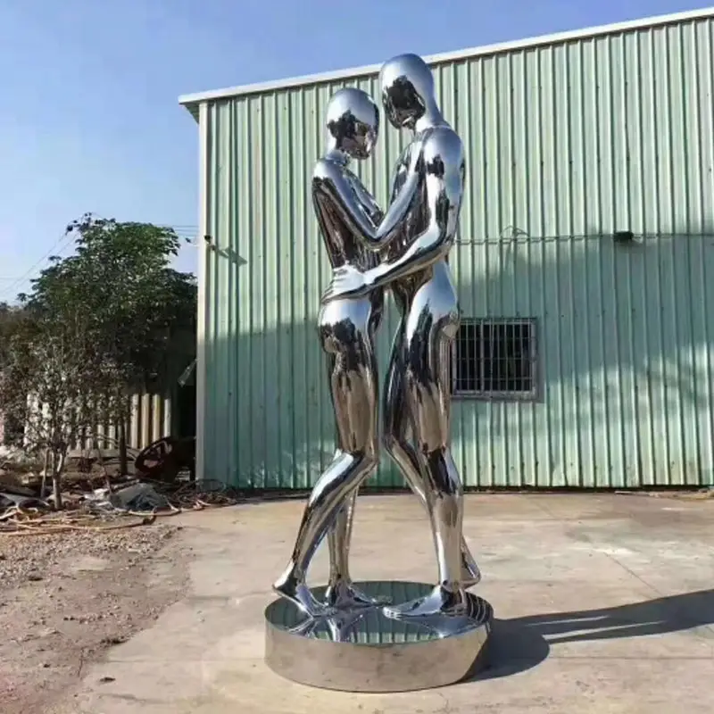 Büyük kapalı paslanmaz çelik ayna parlatma insan heykel metal özel Modern sanat zanaat ev dekor yapıt soyut heykeli