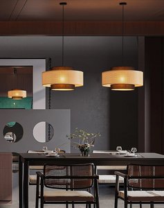 Lustre en tissu de style rétro français pour chambre à coucher, motif médiéval, lampe principale en bois massif LED pour restaurant, bar, chambre, couleur châtaigne - Product Image 4