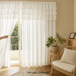 Tenda Trasparente Impermeabile in Bambù/Cotone Bianco con Doppio Volant e Bordo in Pizzo, Morbida e Filtrante per Finestre della Camera da Letto - Product Image 6