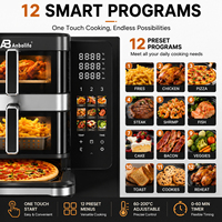 Anbolife Nueva Freidora de Aire Eléctrica de 3 Capas con Funciones para Hornear Pizza, 7L + 5L + 12 Pulgadas, Cesta Doble, Pantalla LCD, Pantalla Táctil Plegable, OEM