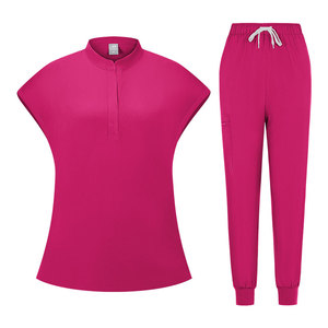 Hospital Uniforms Set Pink Polyester Knitted Split Design For Medical Beauty Salon Use - Product Image 1