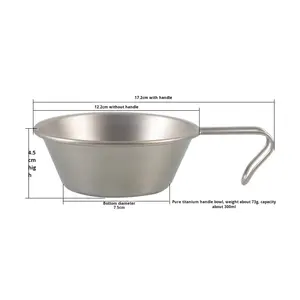 Cuenco de nieve de titanio puro ligero portátil de 12CM, vajilla para acampar al aire libre y vajilla de Metal de cerámica con taza - Product Image 5