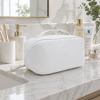 Sac de maquillage portable avec sangle et poignée, grande capacité, pour femmes, sac de toilette de voyage, PU, logo personnalisé en relief, trousse de cosmétiques