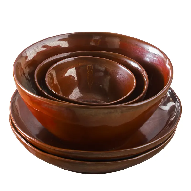 Vajilla de cerámica china para restaurante, juego de cuencos de mezcla de porcelana de color rojo para Fideos, ensaladas, postres, cereales y cuencos de cerámica